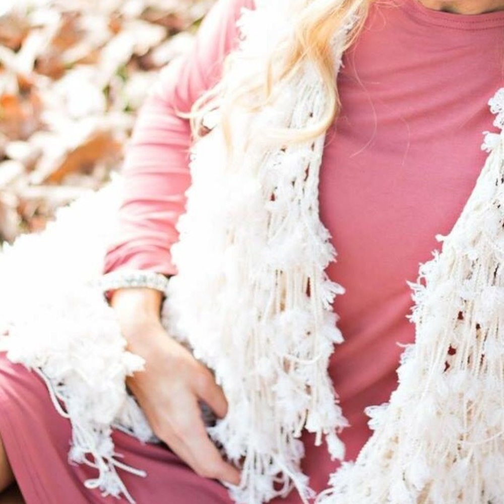 Cream soft colored Long tassle vest